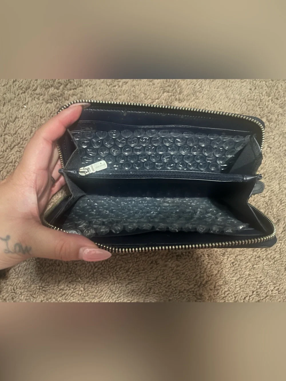 Coach Cream Zip Wallet with Red & Navy Floral Print